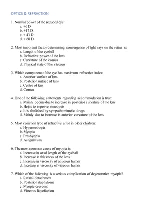 Optometry Instruments Osce Questions 522 mcqs & osce in ophthalmology | DOCX