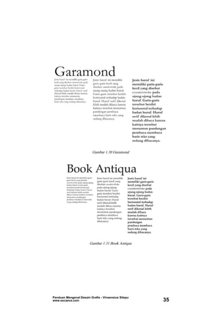 Gambar 1.30 Garamond
Gambar 1.31 Book Antiqua
Panduan Mengenal Desain Grafis - Vinsensius Sitepu
www.escaeva.com 35
 