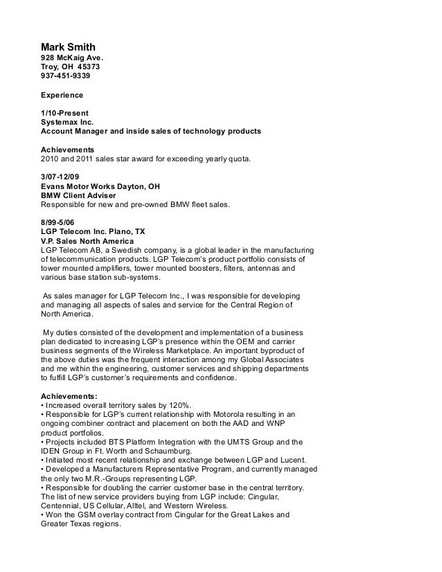 cingular representative resume sales wireless
