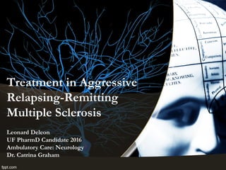 Treatment in Aggressive
Relapsing-Remitting
Multiple Sclerosis
Leonard Deleon
UF PharmD Candidate 2016
Ambulatory Care: Neurology
Dr. Catrina Graham
 