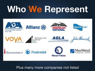 Who We Represent
Plus many more companies not listed
 