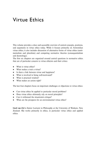 Virtue Ethics A Contemporary Introduction Van Zyl Liezl L | PDF