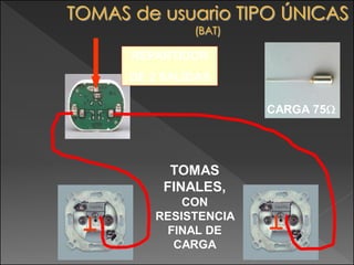 REPARTIDOR
DE 2 SALIDAS

                 CARGA 75




      TOMAS
     FINALES,
       CON
   RESISTENCIA
    FINAL DE
     CARGA
                     •55
 