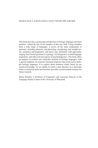 Heritage Languages And Their Speakers Polinsky Maria | PDF