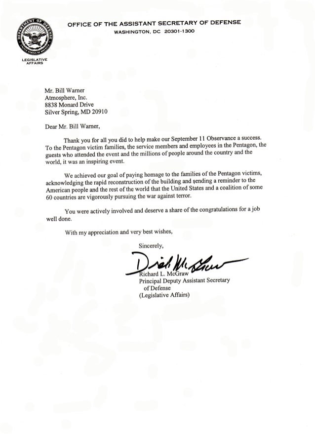 Pentagon 9 11 Anniversary Thank You Letter