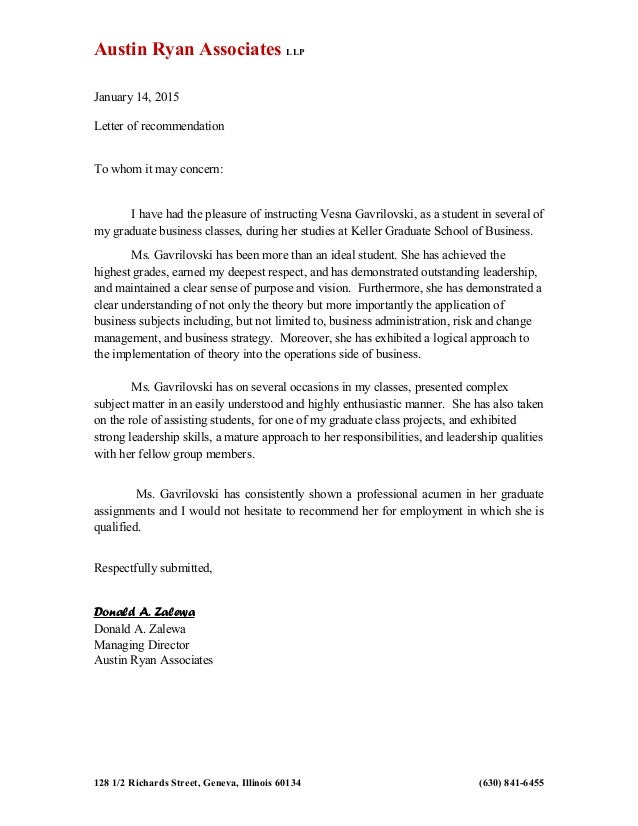 letter of recommendation vesna gavrilovski 011415 letter of recommendation leadership qualities