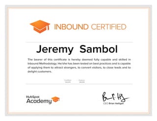 Jeremy Sambol Hubspot Inbound Certification