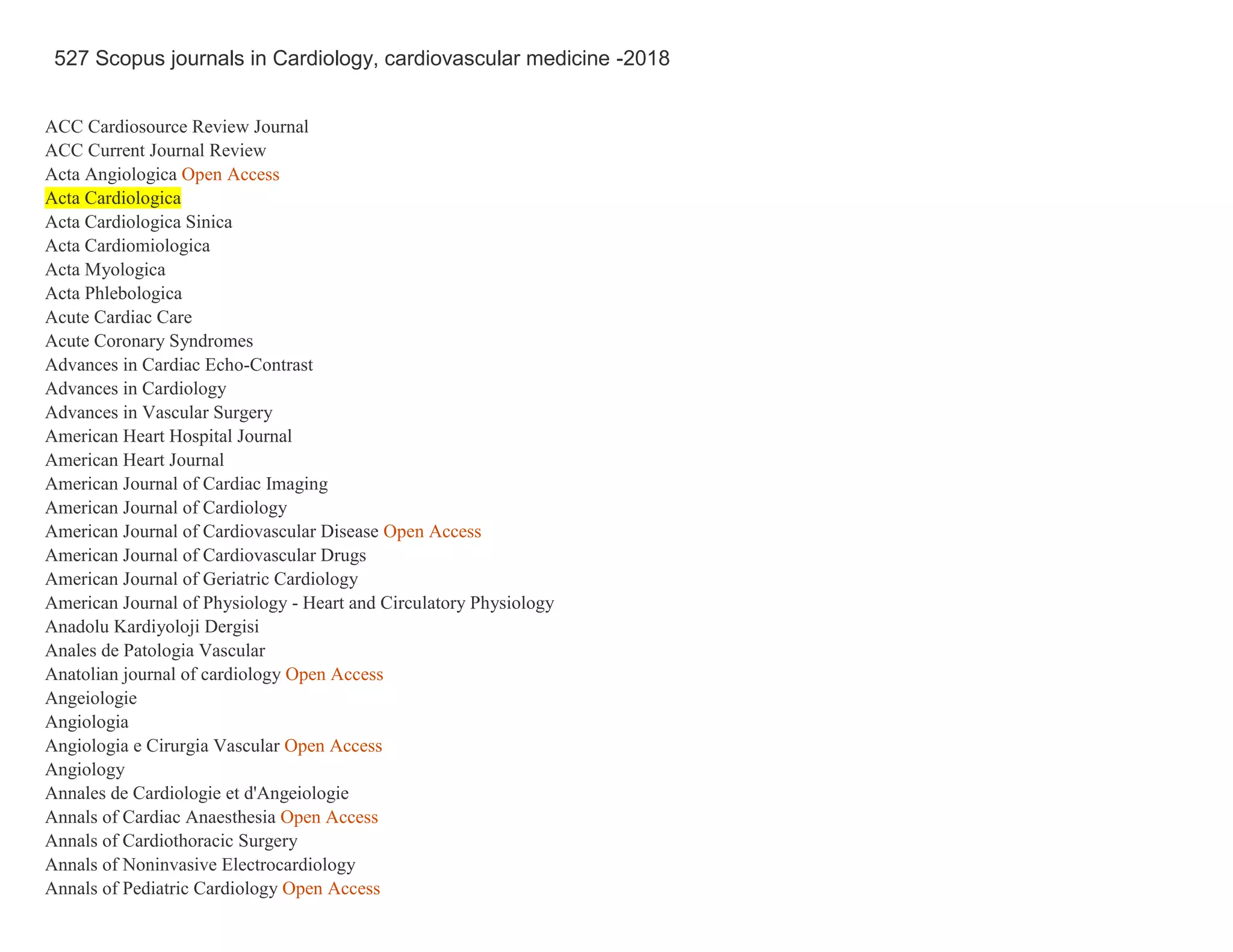 527 scopus journals in cardiology, cardiovascular medicine 2018 PPT