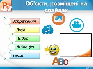 Зображення
Звук
Відео
Анімацію
Текст
Розділ 4
§ 4.3
 