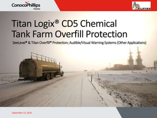 SeeLevel®& TitanOverfill® Protection; Audible/Visual Warning Systems (Other Applications)
Titan Logix® CD5 Chemical
Tank Farm Overfill Protection
September 13, 2016
 