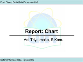 Report: Chart Prak. Sistem Basis Data Pertemuan Ke 9 Sistem Informasi Rabu, 16 Mei 2010 Adi Triyatmoko, S.Kom. 