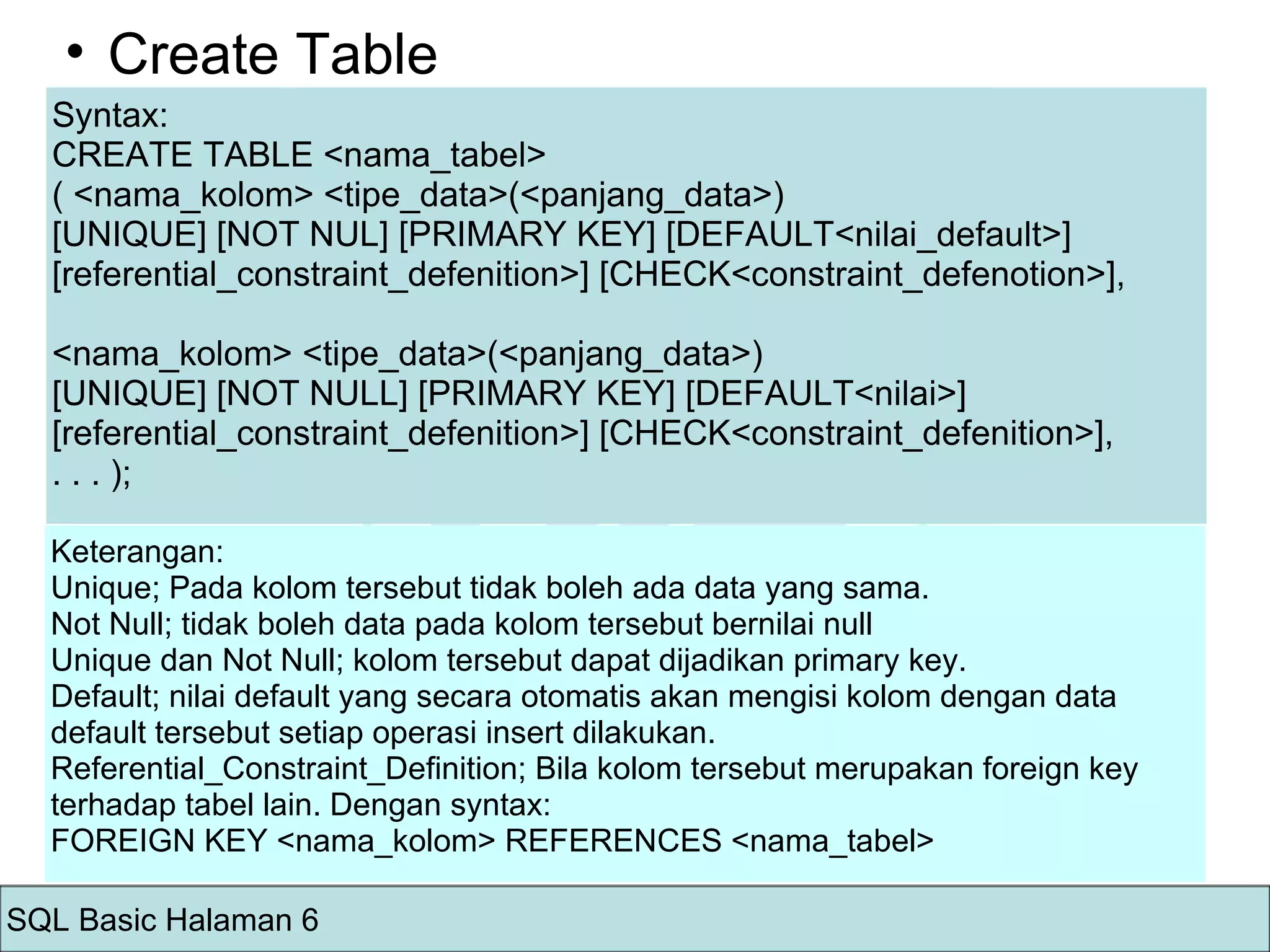 Pertemuan 5 - SQL Basic | PPT