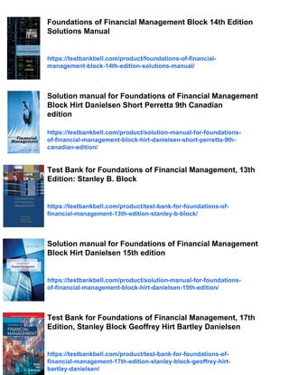 Foundations of Financial Management Canadian 11th Edition Block Test ...