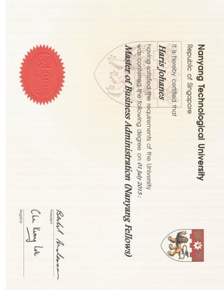 MBA NTU certificate