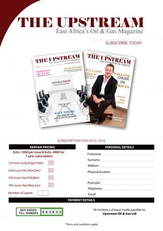 THE UPSTREAM Magazine Subscription Form