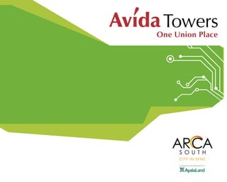 One Union Place
AYALA LAND ENDORSEMENT
In cases where the ARCA South logo must be endorsed using
the Ayala Land logo, the latter must appear in the format
specified here.
The minimum height of “A Signature Development of Ayala Land”
is 6mm and must be center-aligned to the ARCA South logo.
a signature development of
 