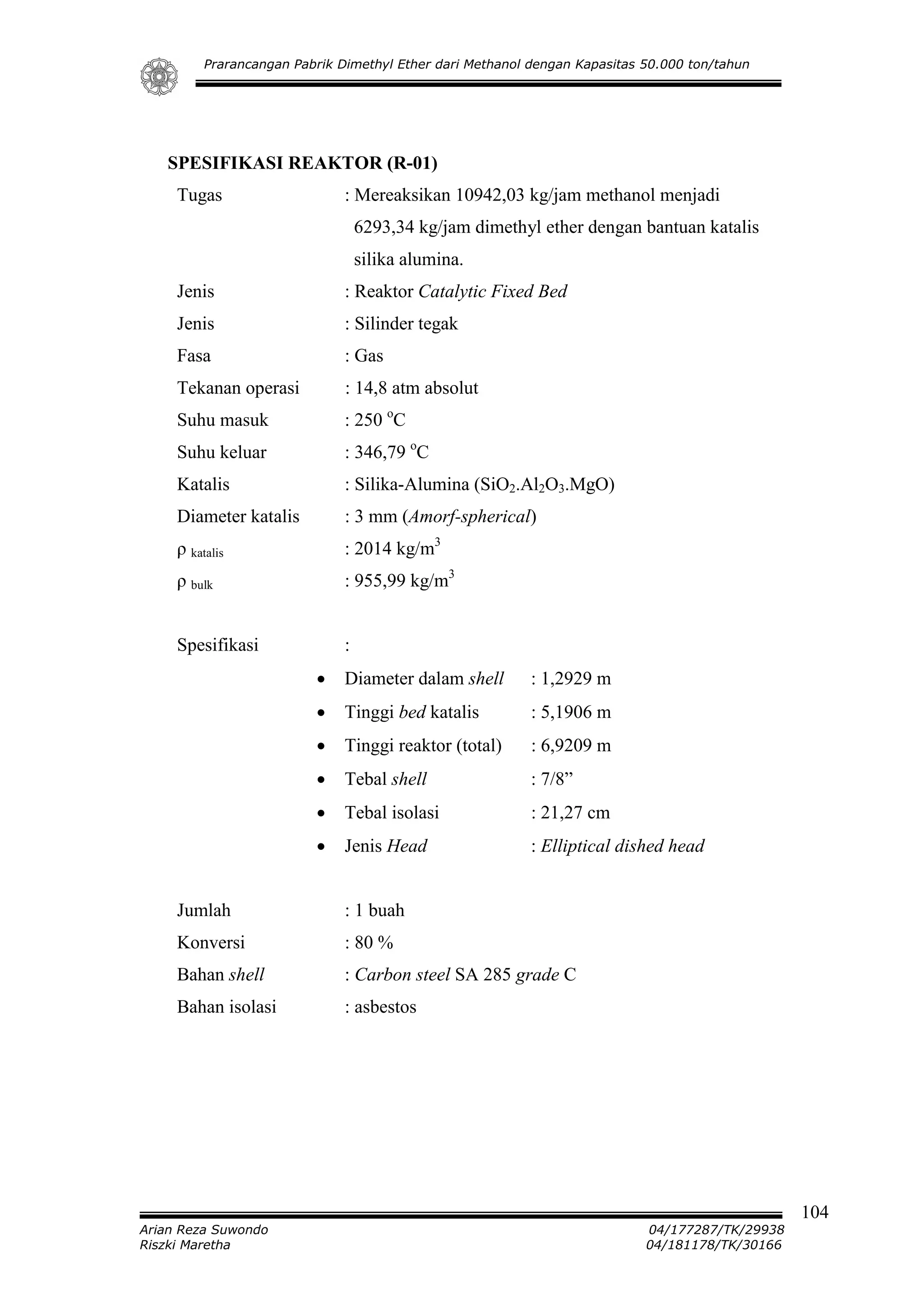 13-Reaktor Fixed Bed R-01 | PDF