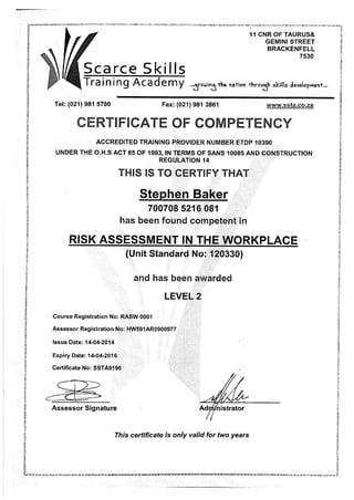 Stephen Risk assessment cert