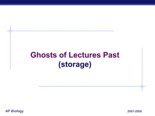 Ghosts of Lectures Past
                    (storage)




AP Biology                             2007-2008
 