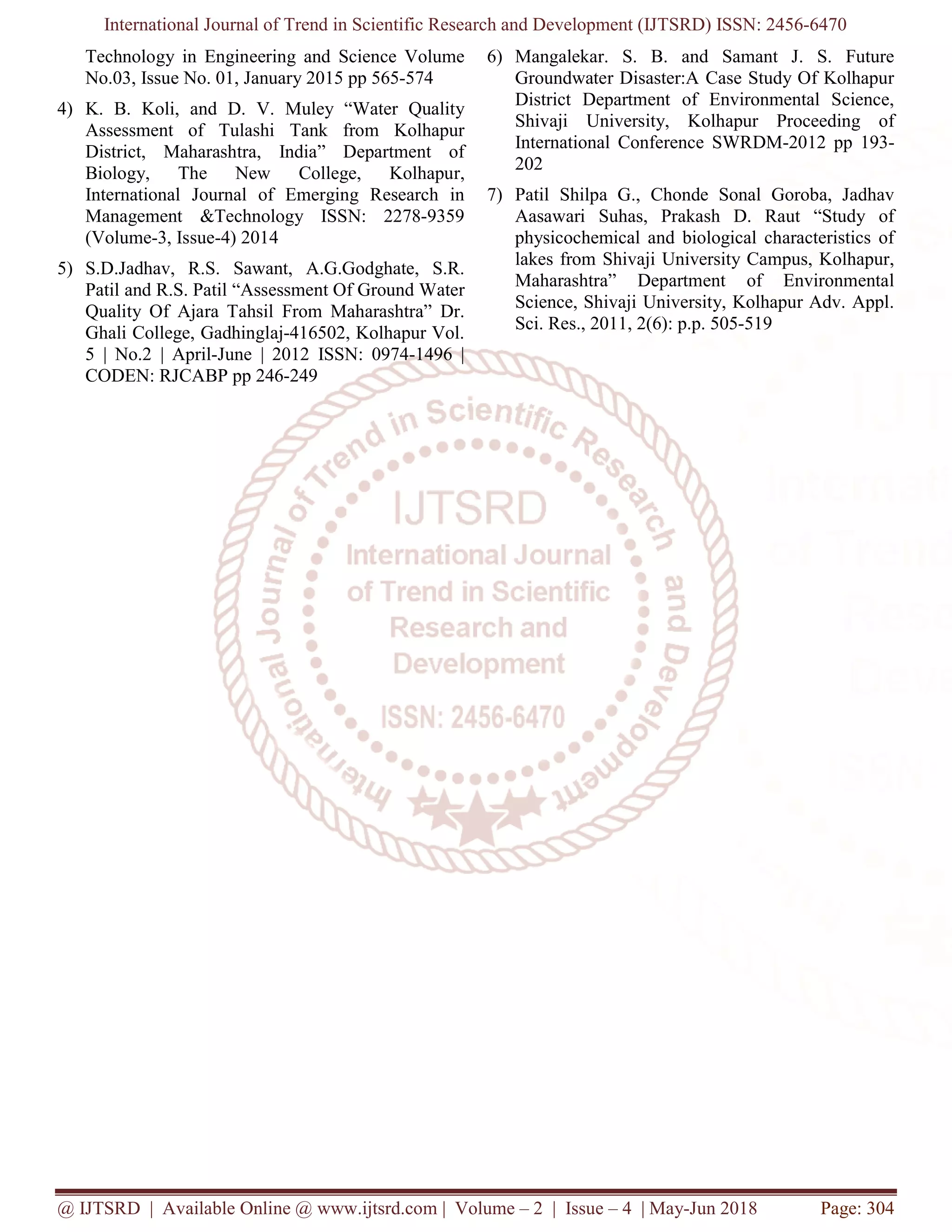 Comparative Analysis of Ground Water & Surface Water of Kolhapur based ...