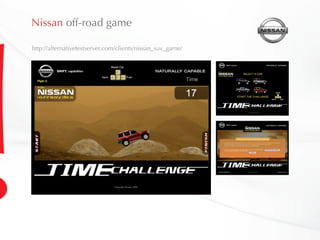 Nissan off-road game
http://alternativetestserver.com/clients/nissan_suv_game/
 