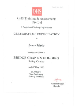 James Wilkie Certificates PDF