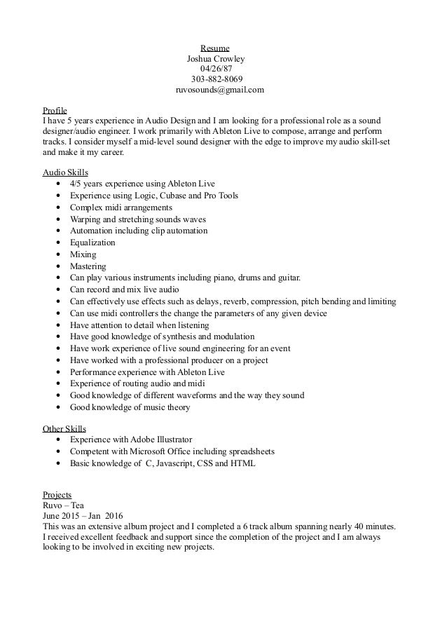 sound engineer resume samples