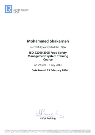 ISO 22000 CERTIFICATE