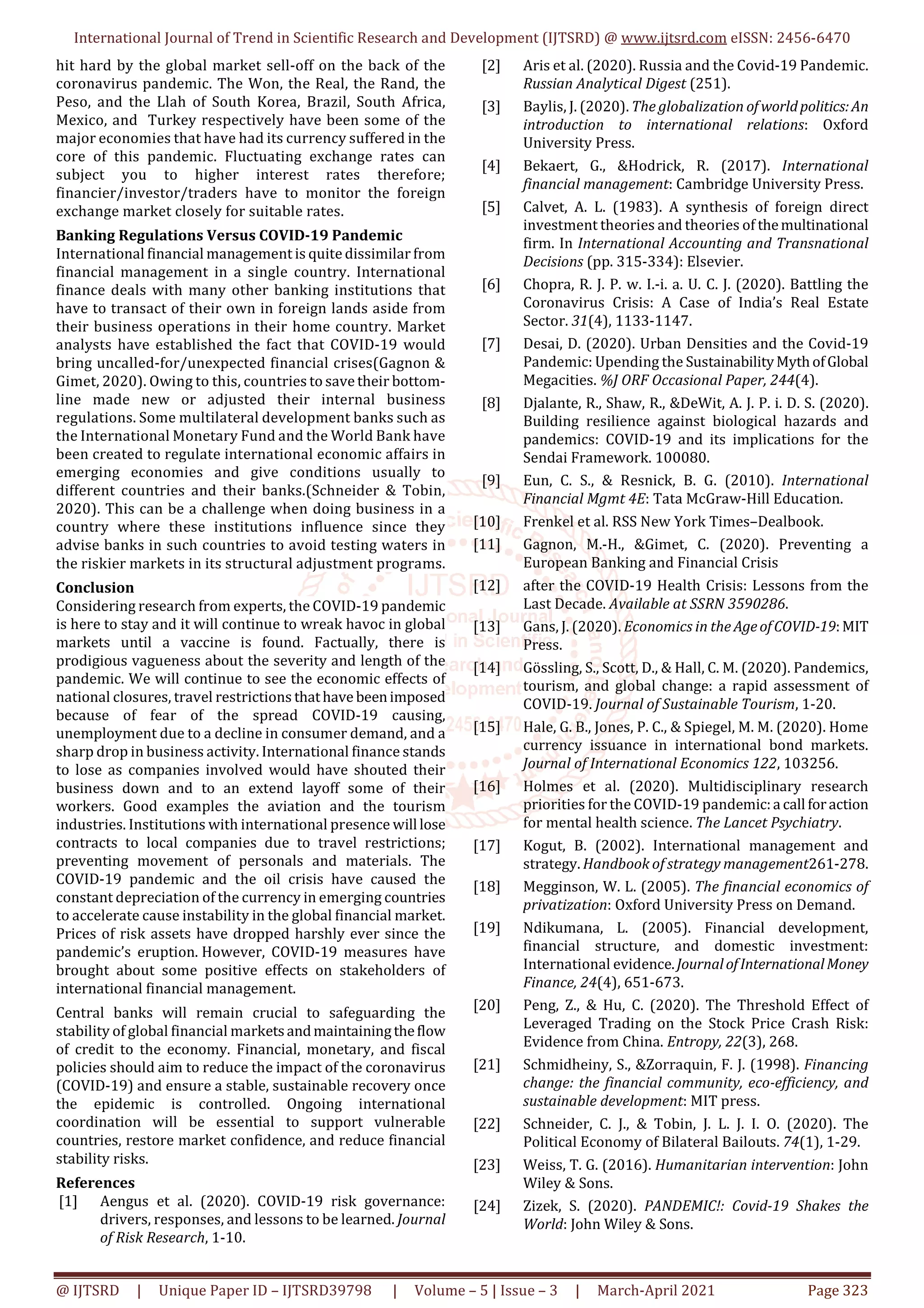 Effects of Covid 19 Pandemic on International Financial Management | PDF
