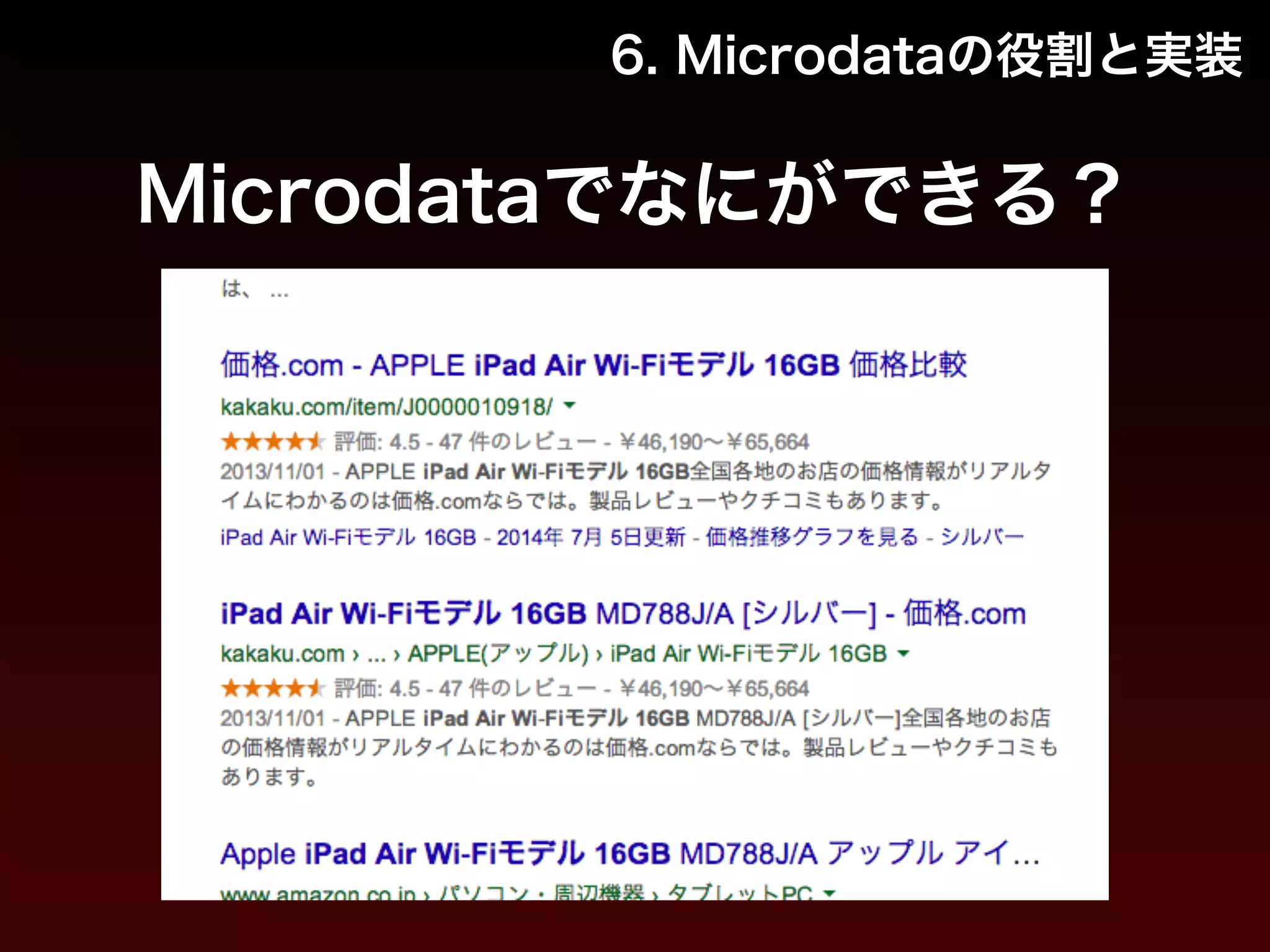 6. Microdataの役割と実装 
Microdataでなにができる？ 
 