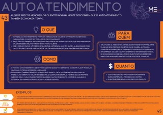autoatendimento
além de preços menores, os clientes normalmente descobrem que o autoatendimento
também economiza tempo.
O QUÊ
No modelo autoatendimento, parte da agregação de valor de um produto ou serviço é
passada para o cliente em troca de um preço mais baixo.
Isso é particularmente adequado para processos que geram custos altos, mas agregam um
valor percebido relativamente baixo para o cliente.
esse modelo é capaz até mesmo de aumentar a eficiência, uma vez que em alguns casos pode
executar uma etapa de agregação de valor mais rapidamente e de maneira mais direcionada.
para
quem
aplicações clássicas incluem selecionar itens nas prateleiras,
planejar seus próprios projetos ou, de maneira autônoma,
conduzir as operações de pagamento por produtos e serviços.
Uma empresa que usa o Autoatendimento tem grande potencial
de economizar mão de obra, pois o cliente muitas vezes pode
substituir um número significativo de postos de trabalho.
como
O padrão autoatendimento é bom para clientes que estão dispostos a assumir algum trabalho
adicional em troca de preços mais baixos.
esse padrão também é benéfico quando um elemento “faça você mesmo” no processo de
fabricação aumenta o valor percebido pelo cliente, por exemplo, T-shirts que os próprios
clientes criam. Para implementar com sucesso o Autoatendimento, você deve analisar o
potencial do padrão do ponto de vista de seus clientes.
exemplos
45
43
quanto
Custo reduzido ao não possuir funcionários
que irão efetuar a transição da compra.
Cliente recebe redução no preço do produto.
os clientes são direcionados para terminais de check-in automático ou check-in online – se optarem por fazer o check-in no aeroporto, estarão sujeitos a uma sobretaxa de US$ 45. No voo não
são distribuídos alimentos e bebidas, devem ser adquiridos sob demanda, reduzindo ainda mais os gastos com atendimento e interação com o cliente.
em vez do serviço de mesa, os clientes do Mcdonalds precisam fazer o pedido no balcão e levar a comida até a mesa. Com isso, a comida pode ser oferecida a preços competitivos através da
diminuição dos custos de mão de obra na parte de serviço do restaurante.
as academias de ginástica da McFit são projetadas para serem totalmente self-service. O equipamento no ginásio tem instruções escritas. Além disso, os membros podem
verificar e criar um plano de treinamento online. Coaches na academia geralmente estão presentes apenas para ajudar com perguntas gerais, mas não oferecem
treinamento pessoal.
 