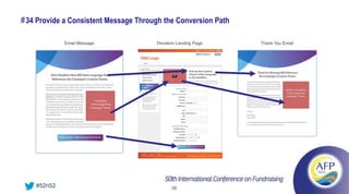 # 34 Provide a Consistent Message Through the Conversion Path

             Email Message             Donation Landing Page    Thank You Email




    #52n52                                   58
 