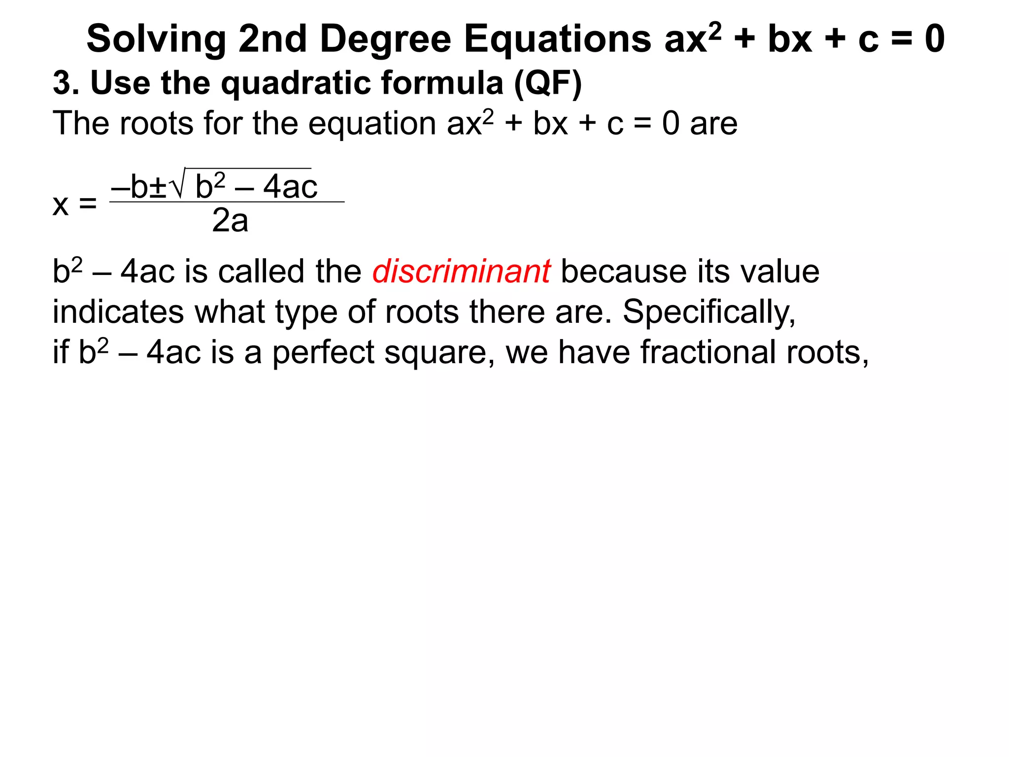 5 2nd degree equations and the quadratic formula | PPTX