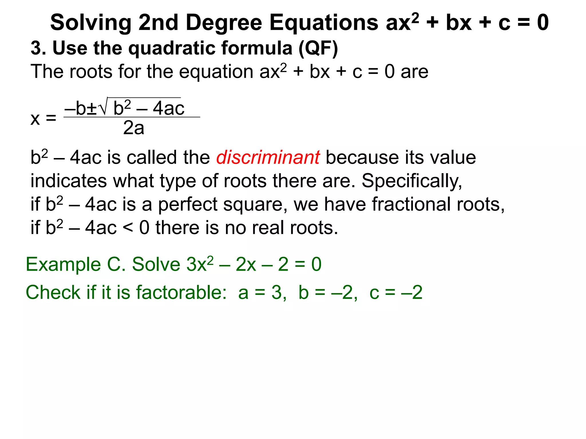 5 2nd degree equations and the quadratic formula | PPTX