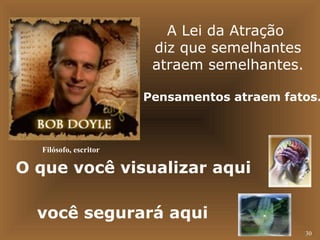 30 
A Lei da Atração 
diz que semelhantes 
atraem semelhantes. 
Pensamentos atraem fatos. 
Filósofo, escritor 
O que você visualizar aqui 
você segurará aqui 
 