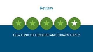 Review
HOW LONG YOU UNDERSTAND TODAY'S TOPIC?
 