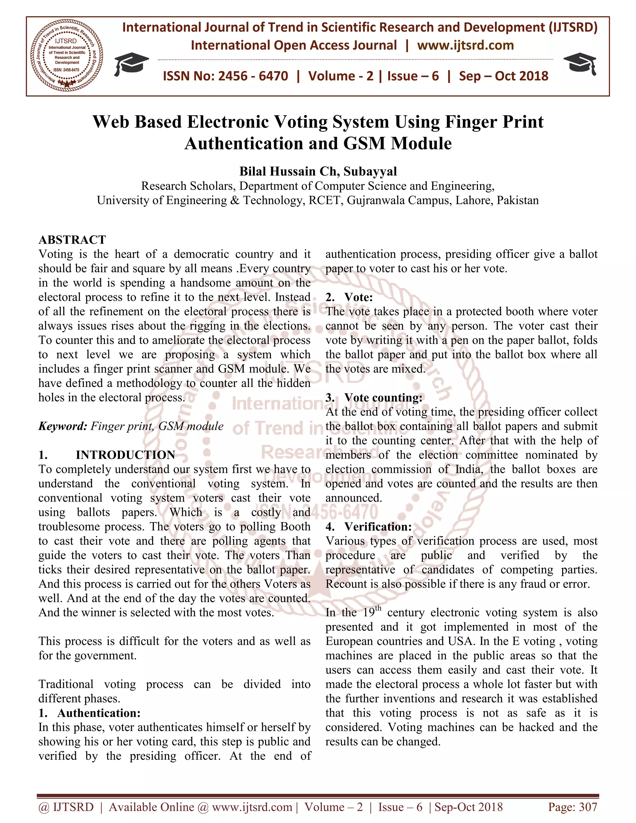 Web Based Electronic Voting System Using Finger Print Authentication ...