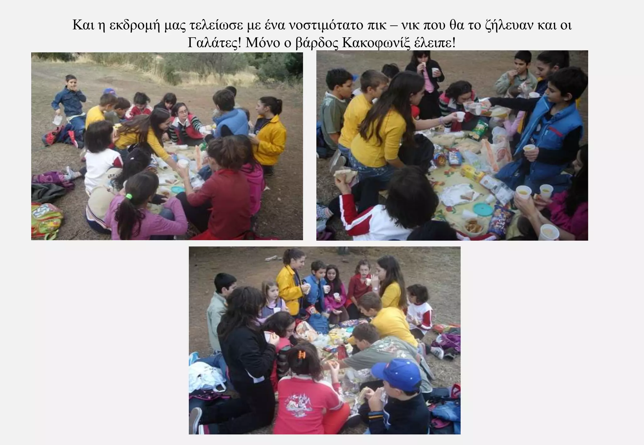 Και η εκδρομή μας τελείωσε με ένα νοστιμότατο πικ – νικ που θα το ζήλευαν και οι Γαλάτες! Μόνο ο βάρδος Κακοφωνίξ έλειπε!