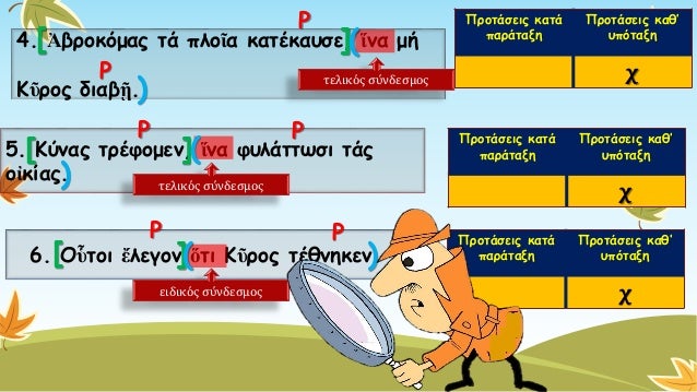 7. Οὕτωἰσχυρόνἡἀλήθειάἐστι,ὥστε 
πάντων ἐπικρατεῖ. 
8. ἩγεῖτομένΧειρίσοφος, ὠπισθοφυλάκειδέΞενοφῶν. 
9. Ἡμένἀδικίαμέγιστον...