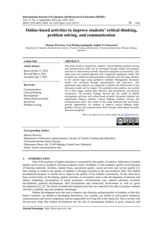 Online-based activities to improve students’ critical thinking, problem ...