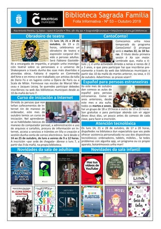 Boletín Informativo de outubro 2019 da Biblioteca Sagrada Familia da Coruña