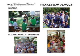 2005 Shakespeare Festival WORKSHOP TOPICS
DISEASE
ELIZABETHAN COSTUME MASKS
 