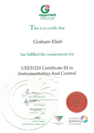 GIPPSLAND TAFE_CertificateIII-instrumentation