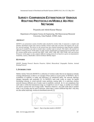 SURVEY: COMPARISON ESTIMATION OF VARIOUS ROUTING PROTOCOLS IN MOBILE AD ...