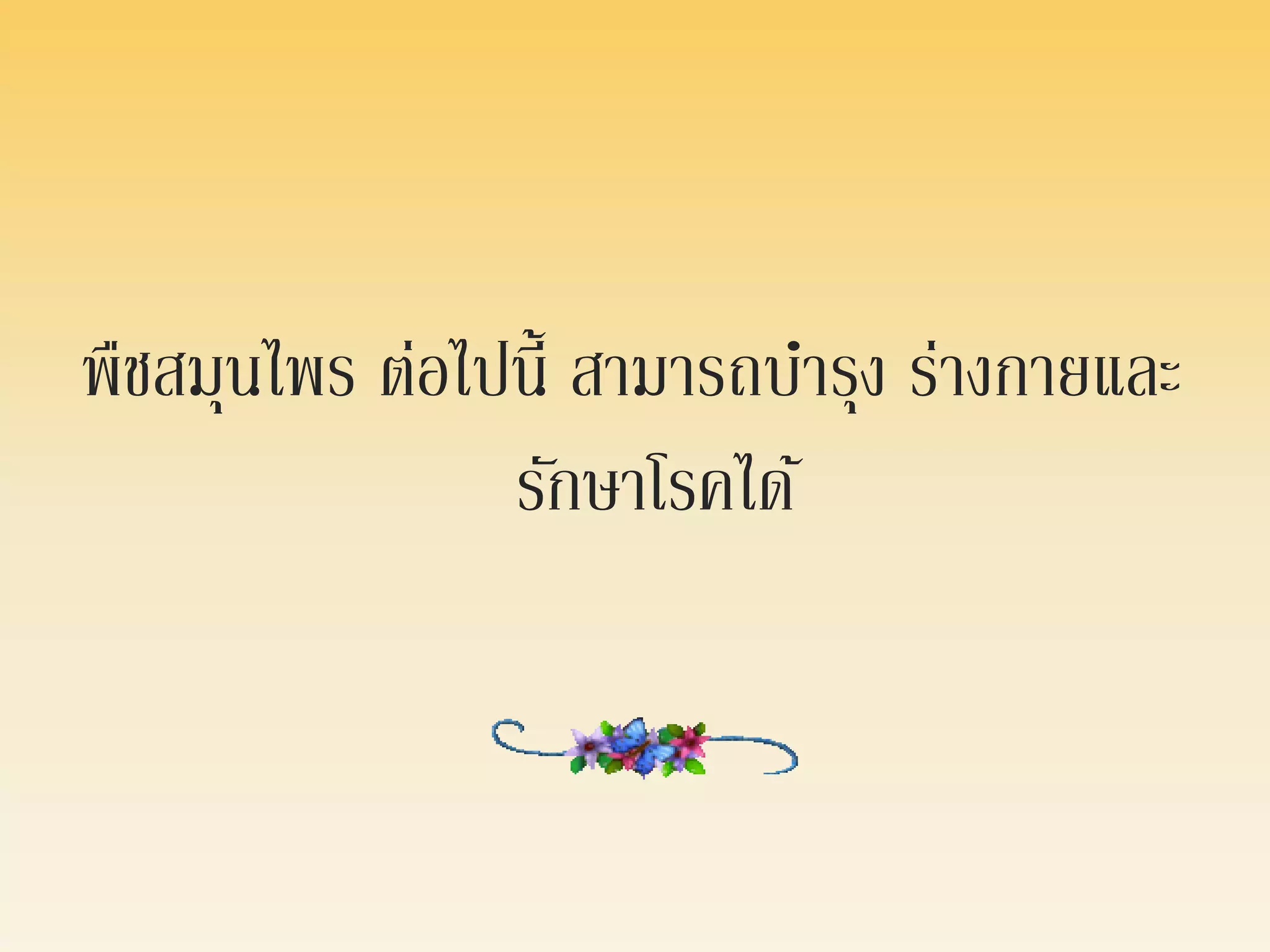 พืชสมุนไพร ต่อไปนี้ สามารถบารุง ร่างกายและ
                รักษาโรคได้
 