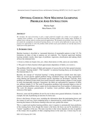 Optimal Choice : New Machine Learning Problem and Its Solution | PDF