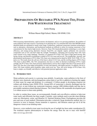 Development of Reusable PVA-Nano TiO2 Foam for Efficient Wastewater ...