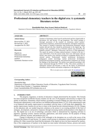 Professional elementary teachers in the digital era: A systematic ...