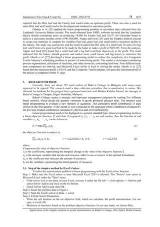 Application of the simplex method on profit maximization in Baker's ...