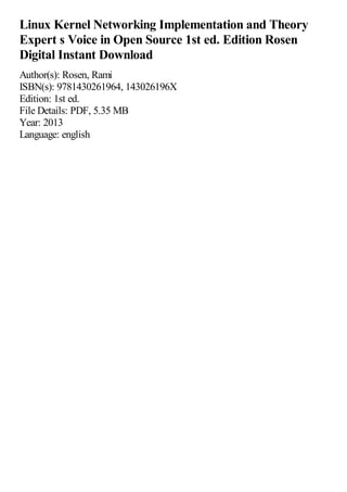 Linux Kernel Networking Implementation and Theory Expert s Voice in ...